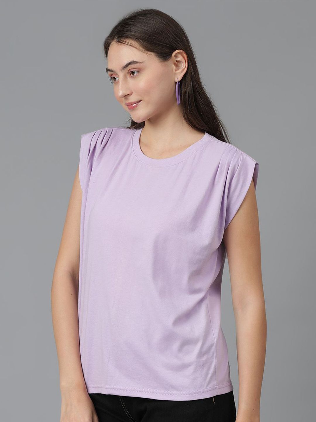 Kotty Purple Cap Sleeves Cotton Casual T-shirt