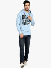 Kotty Men Blue Printed Hooded Sweatshirt