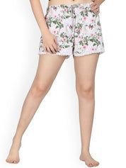 Kotty Women White & Pink Printed Lounge Shorts KTTSLEEPSHORTS235
