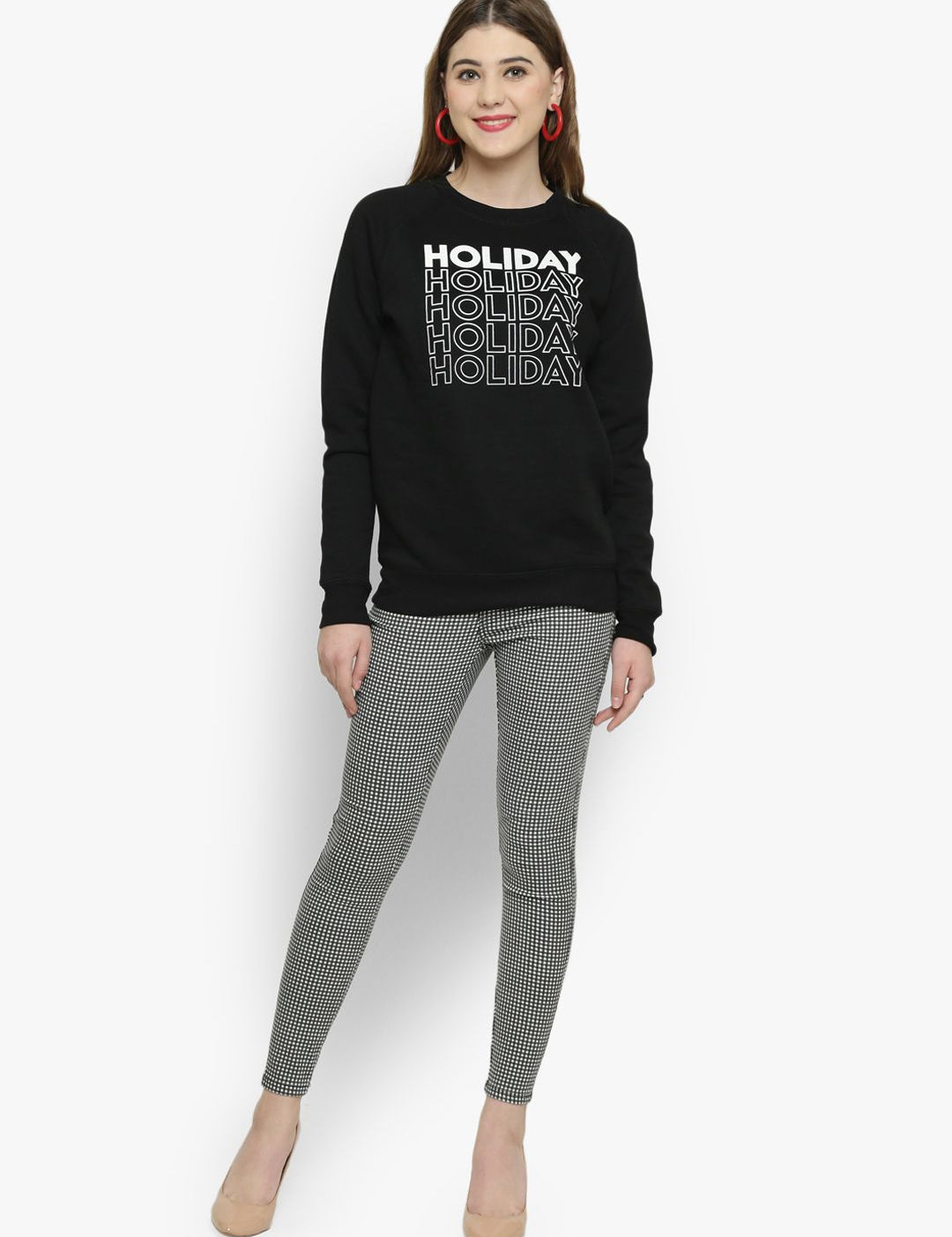 Kotty Women Grey & White Skinny Fit High-Rise Clean Look Checked Jeans