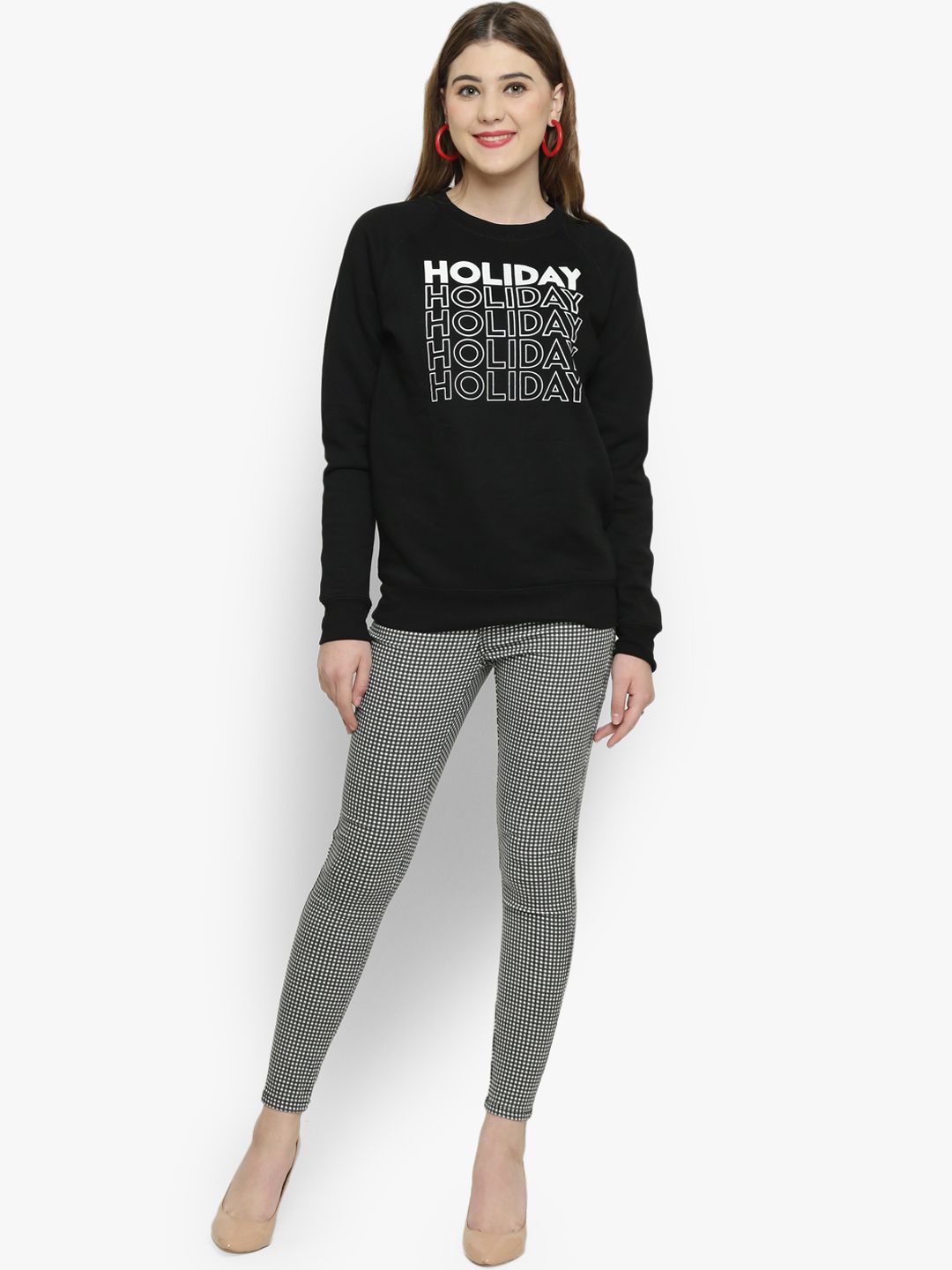 Kotty Women Grey & White Skinny Fit High-Rise Clean Look Checked Jeans