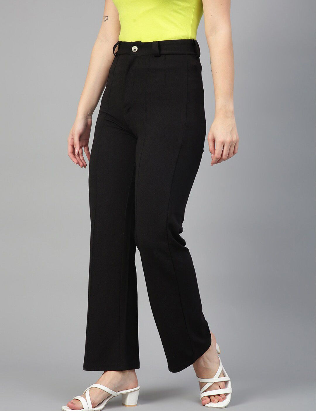 KOTTY BIZwear Women Relaxed Straight Fit High-Rise Easy Wash Trousers