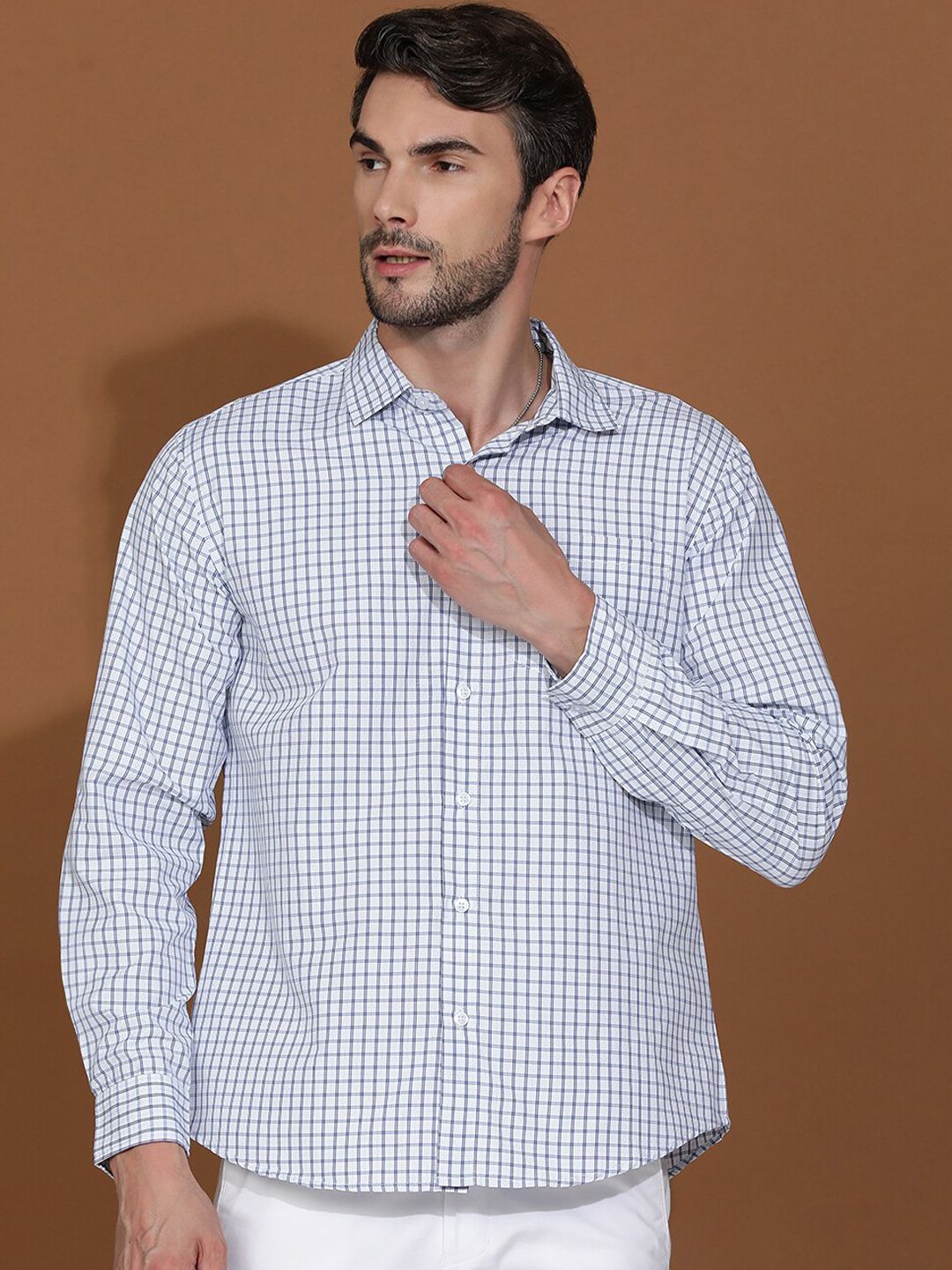 Kotty New Grid Tattersall Checks Spread Collar Casual Shirt