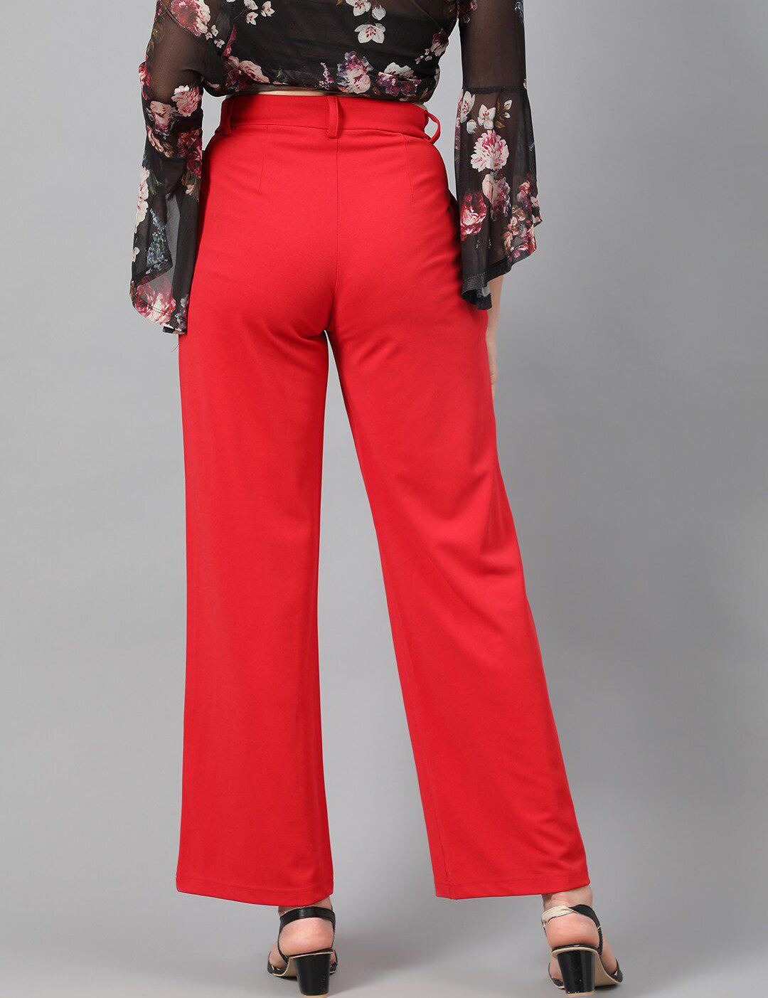 Kotty Women Red High-Rise Relaxed Wide Leg Straight Fit Easy Wash Trousers