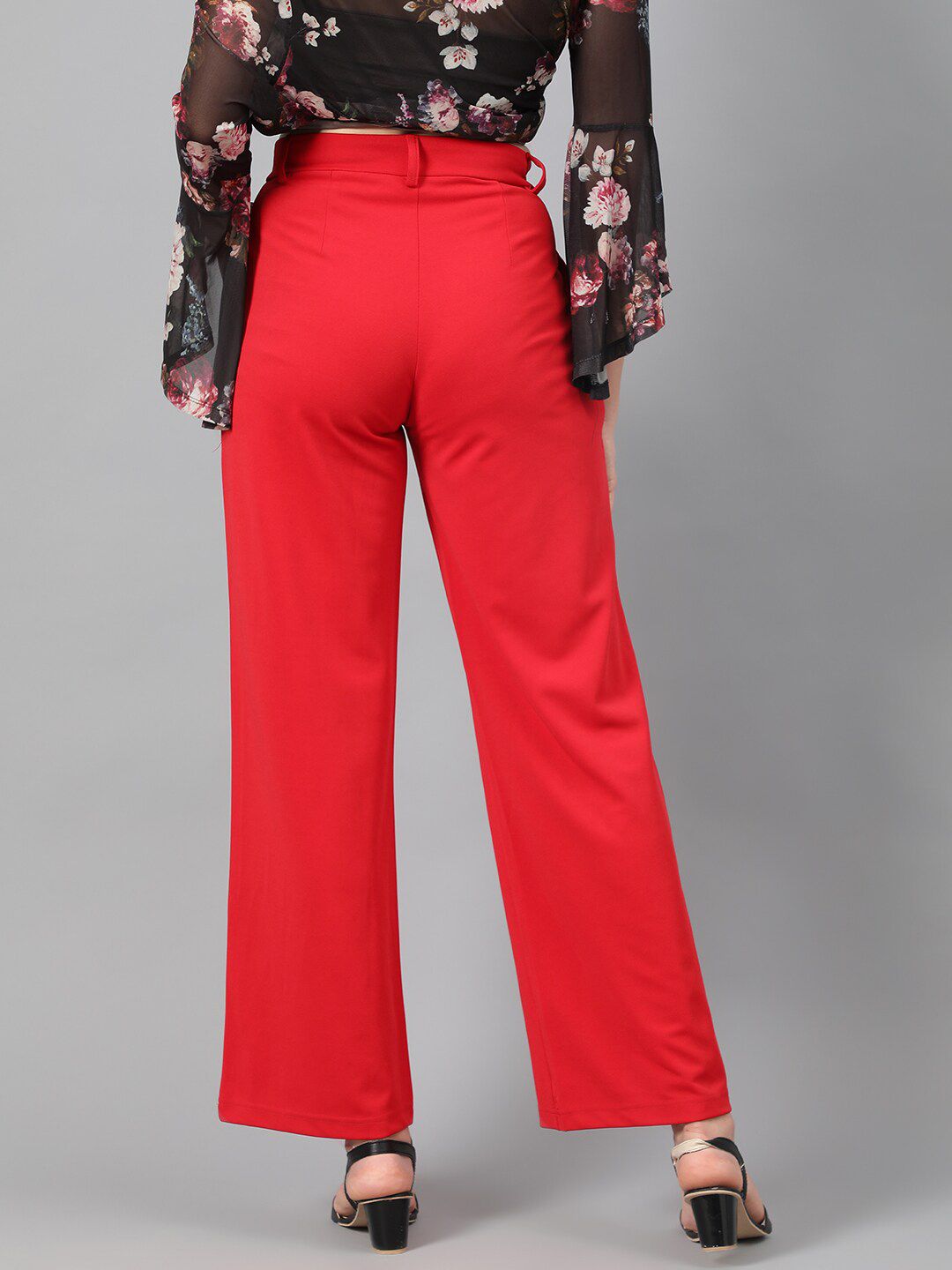 Kotty Women Red High-Rise Relaxed Wide Leg Straight Fit Easy Wash Trousers
