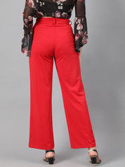 Kotty Women Red High-Rise Relaxed Wide Leg Straight Fit Easy Wash Trousers