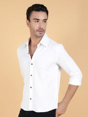 Kotty Men Relaxed Spread Collar Textured Cotton Casual Shirt