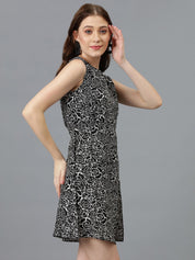 Kotty Black & White Floral Printed A-Line Dress