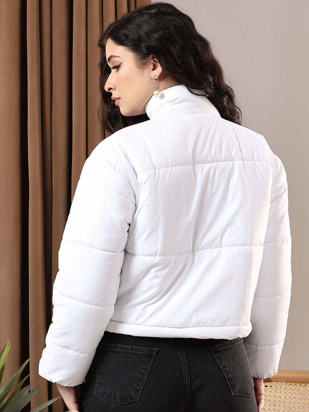 Kotty Women Mock Collar Solid Casual Puffer Insulator Jacket