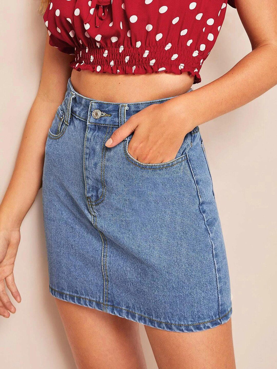 Kotty Cotton Lycra Denim A-Line Mini Skirt