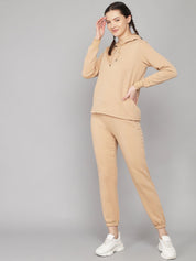 Kotty Women Beige Solid Sweatshirt With Sweatpant