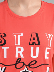 Kotty Women Orange Printed Round Neck Longline T-shirt