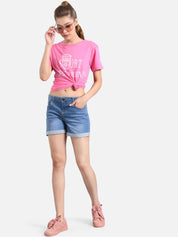 Kotty Women Pink Printed Round Neck T-shirt
