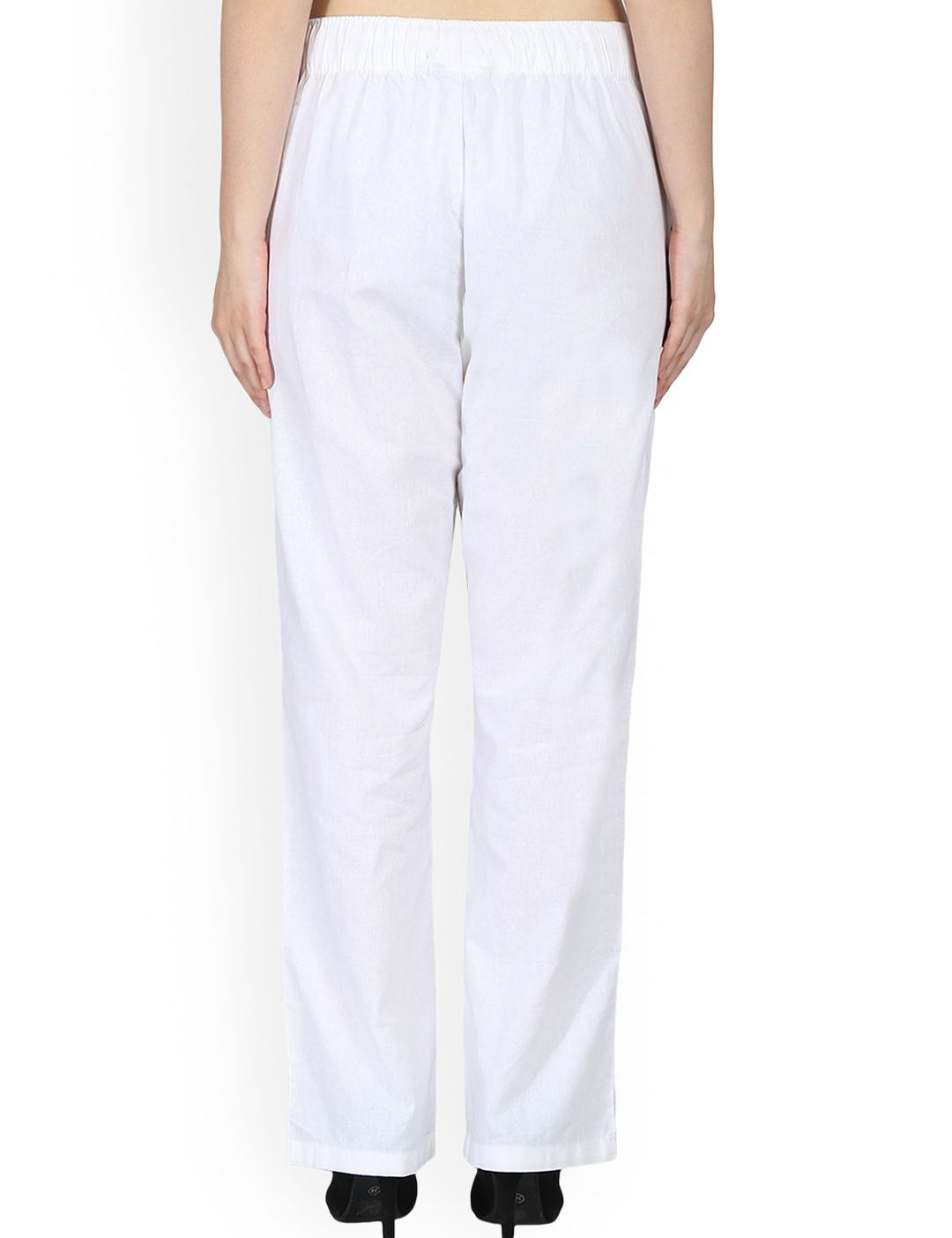 Kotty Women White Regular Fit Solid Linen Regular Trousers