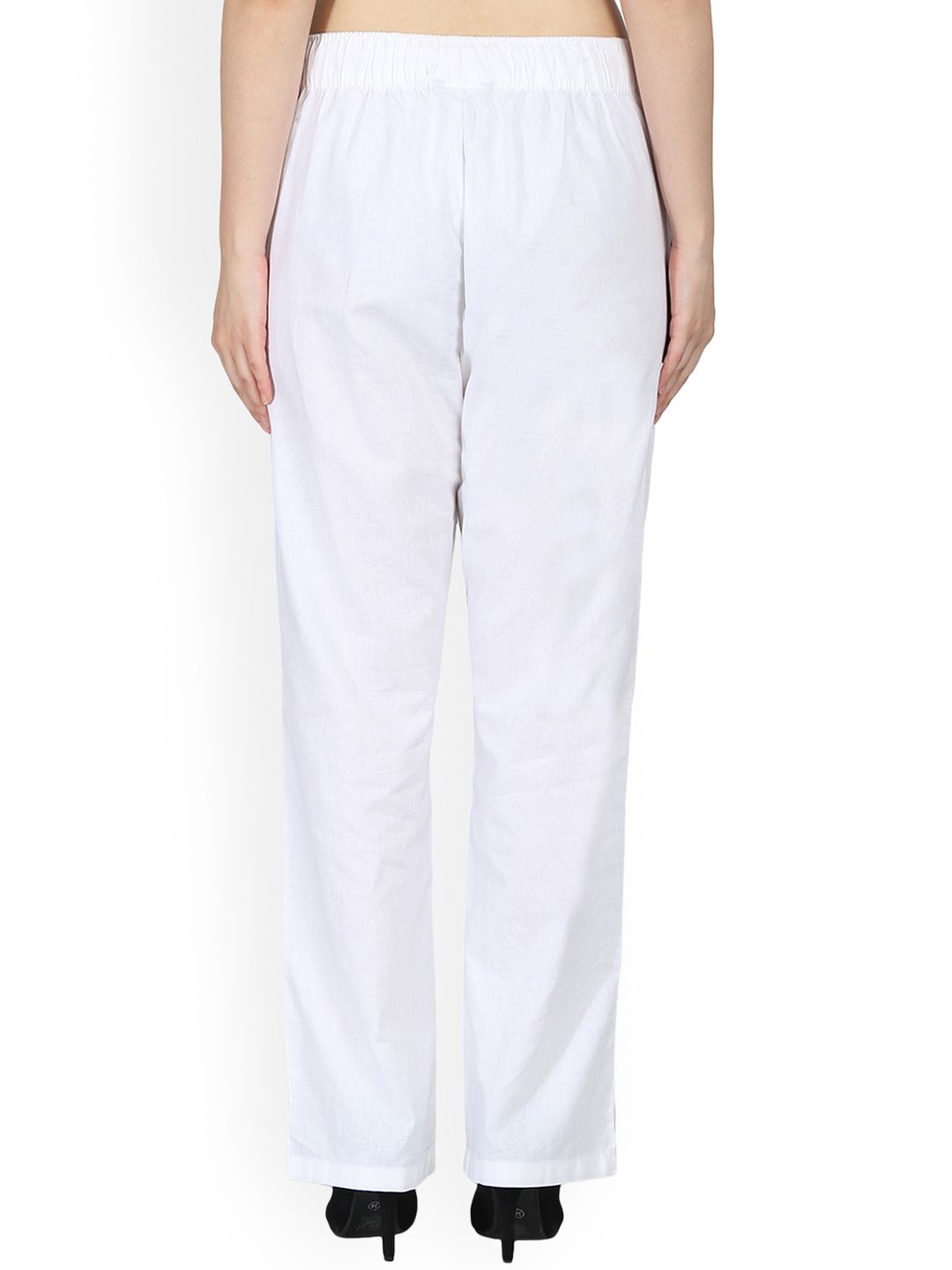 Kotty Women White Regular Fit Solid Linen Regular Trousers