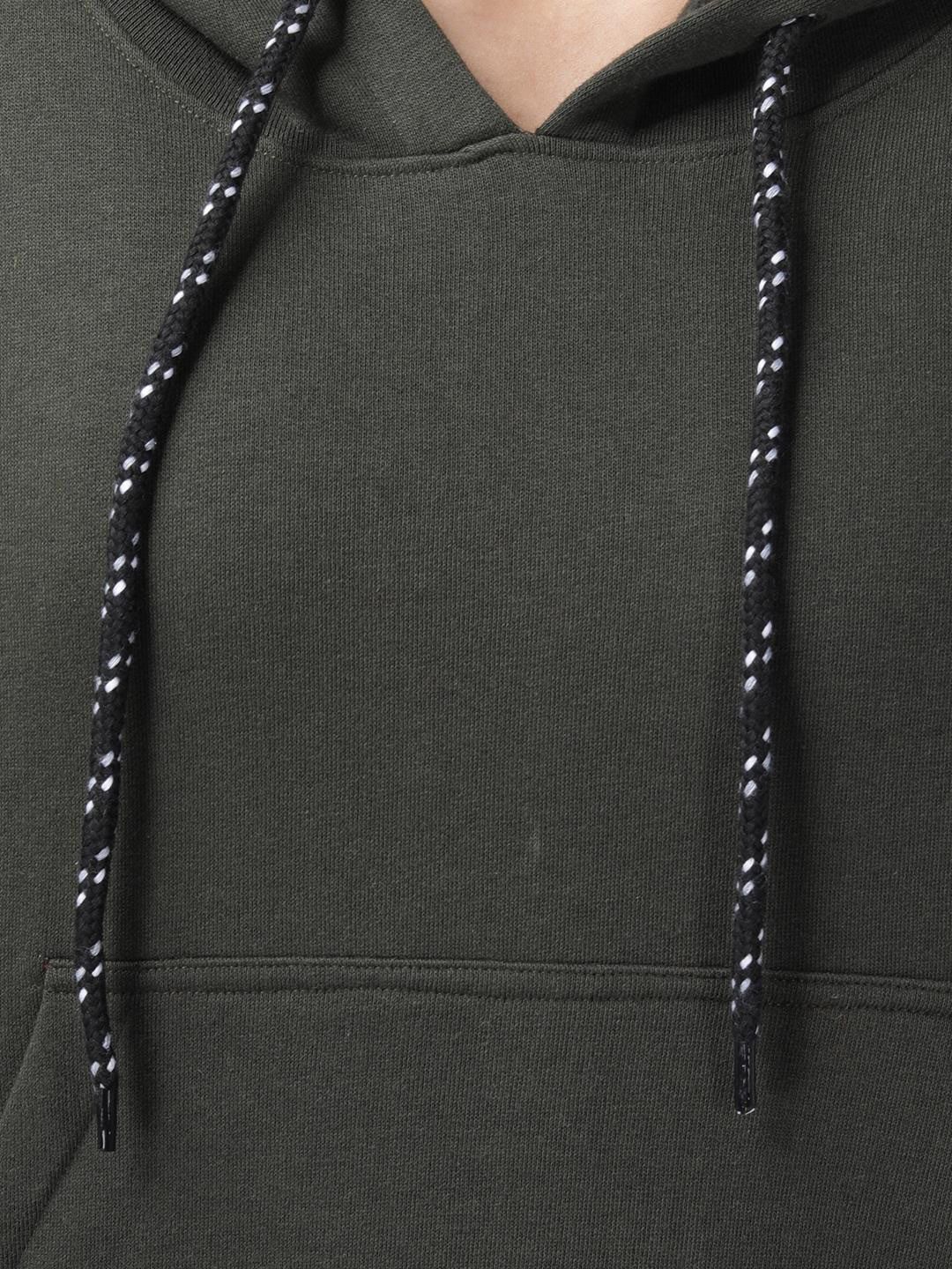 Kotty Women Olive Green Solid Hooded Sweatshirt