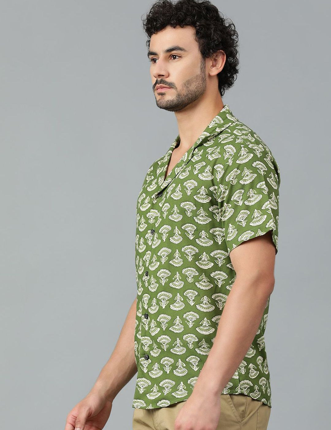 Kotty Men Cuban Collar Conversational Printed Casual Shirt