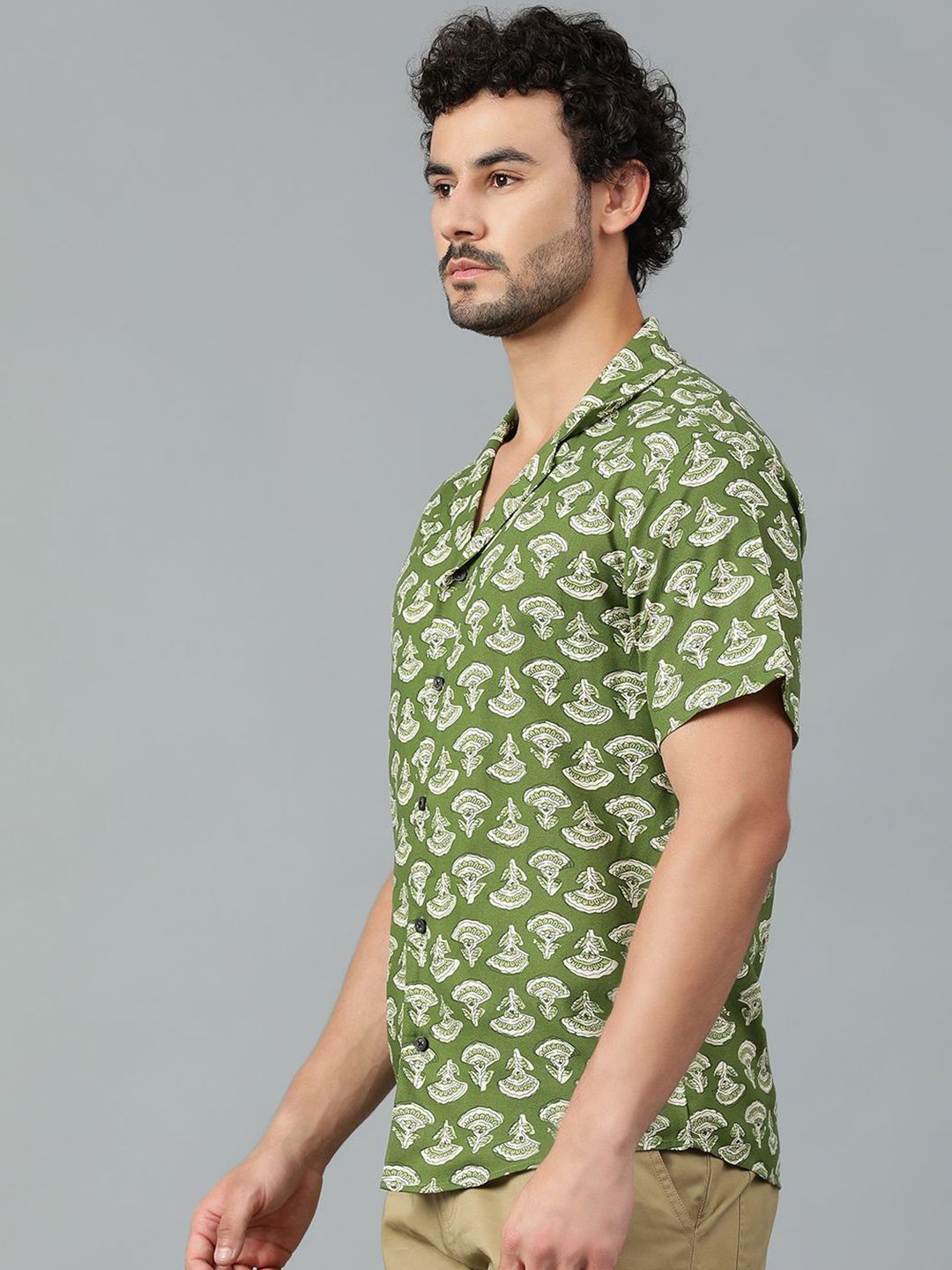 Kotty Men Cuban Collar Conversational Printed Casual Shirt