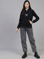 Kotty Women Black Printed Hooded Sweatshirt