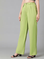 Kotty Women Green Relaxed Straight Leg High-Rise Easy Wash Pleated Parallel Trousers