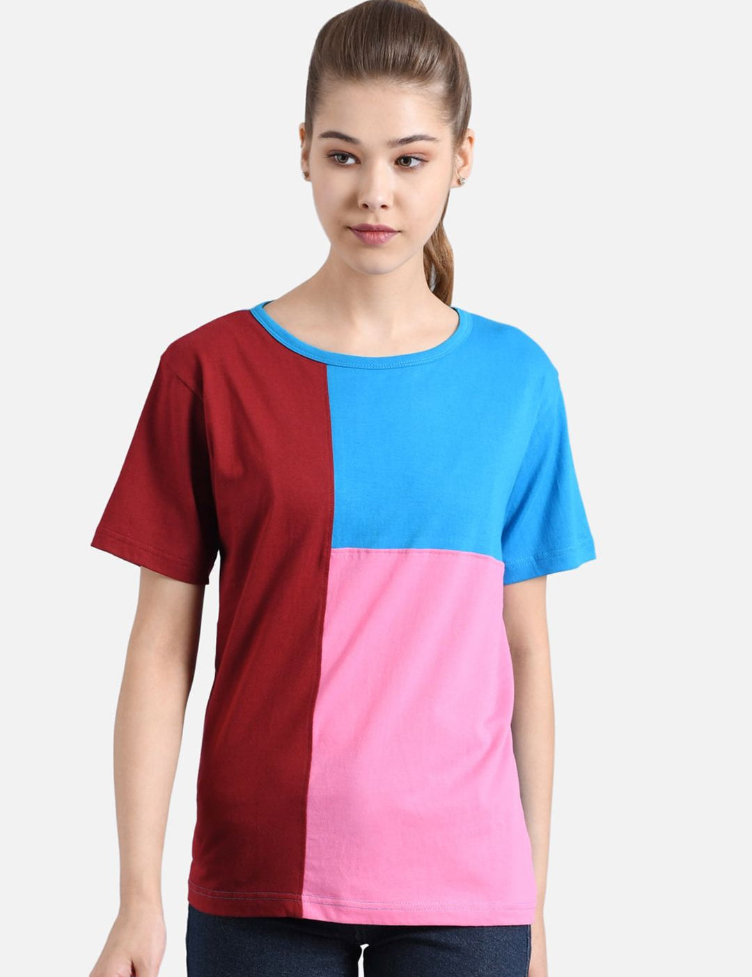 Kotty Women Multicoloured Colourblocked Round Neck T-shirt