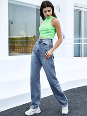 Kotty Women Jean Straight Fit Heavy Fade High-Rise Stretchable Cotton Lycra Blend Jeans