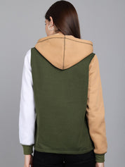 Kotty Women Beige Colourblocked Hooded Sweatshirt
