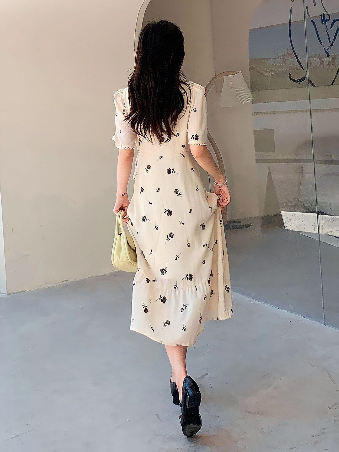 Kotty Floral Printed V-Neck Wrap Maxi Dress