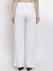 Kotty Women White Flared High-Rise Parallel Trousers