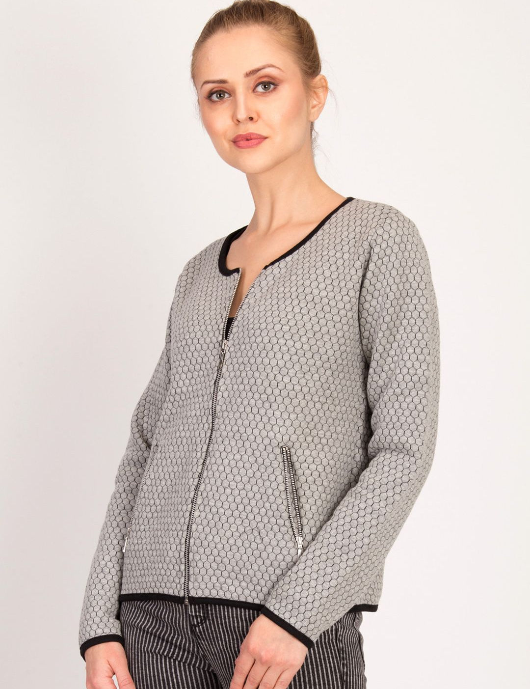 Kotty Women Grey Self Design Tailored Jacket