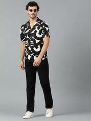 Kotty Men Cuban Collar Abstract Printed Casual Shirt
