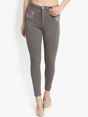 Kotty Women Grey Skinny Fit High-Rise Clean Look Stretchable Jeans