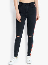 Kotty Women Black Skinny Fit High-Rise Slash Knee Jeans