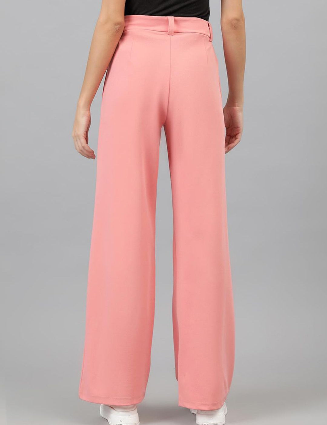 KOTTY BIZwear Women Baby Pink Relaxed Straight Leg High-Rise Easy Wash Pleated Trousers