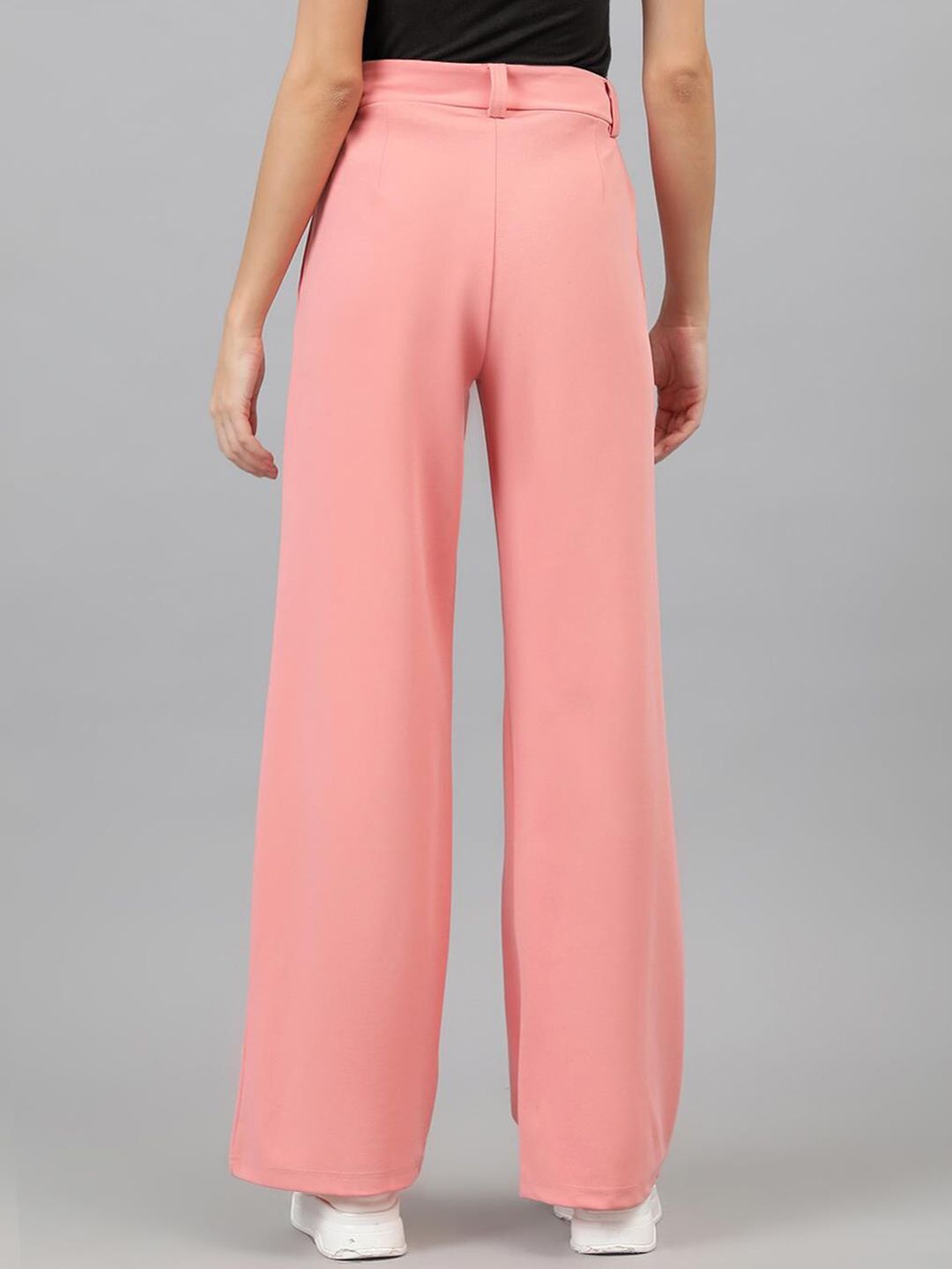KOTTY BIZwear Women Baby Pink Relaxed Straight Leg High-Rise Easy Wash Pleated Trousers