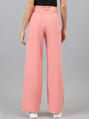 KOTTY BIZwear Women Baby Pink Relaxed Straight Leg High-Rise Easy Wash Pleated Trousers