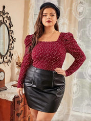 KOTTY Plus Size Polka Dot Printed Puff Sleeve Crepe Top