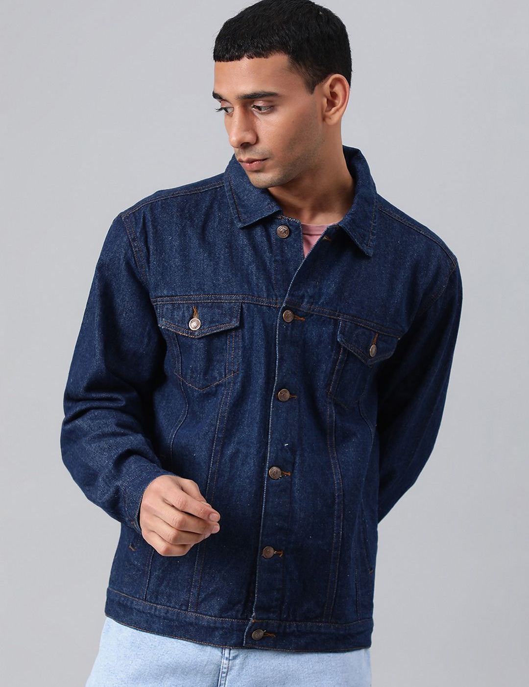 Kotty Men Spread Collar Long Sleeves Denim Jacket