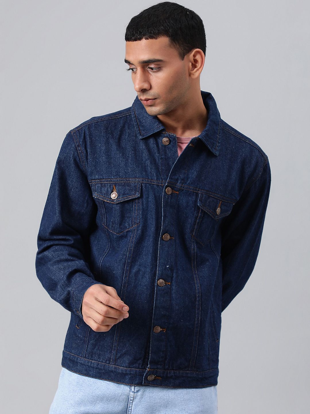 Kotty Men Spread Collar Long Sleeves Denim Jacket