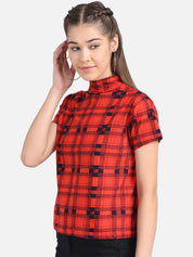 Kotty Women Red & Black Checked Pure Cotton Top