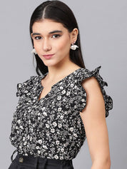 Kotty Floral Printed Flutter Sleeve Top