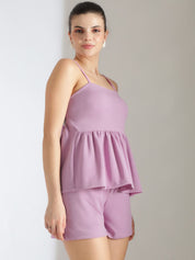 Kotty Purple Shoulder Straps Top With Shorts