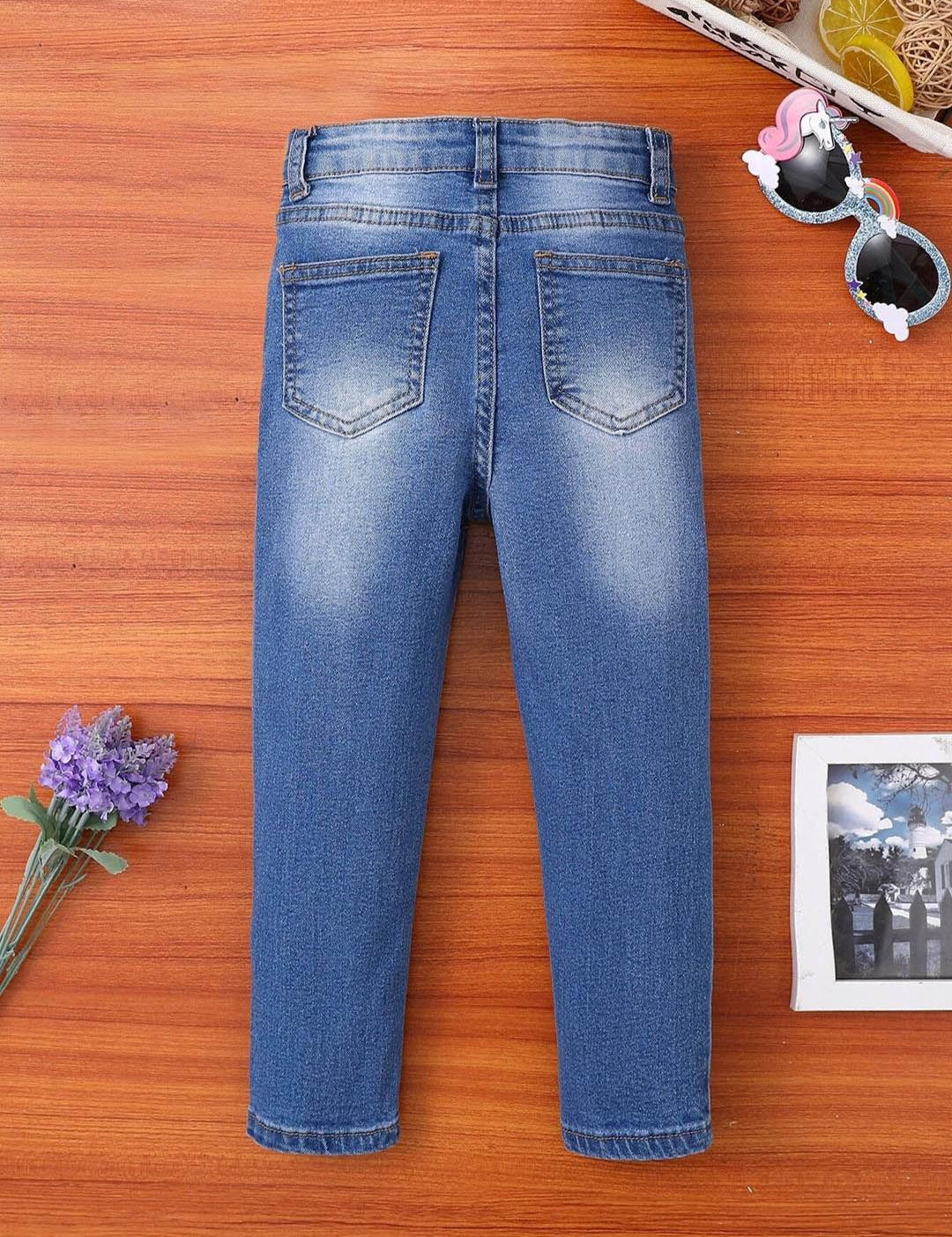 Kotty Girls Blue Jean Regular Fit Light Fade Stretchable Jeans