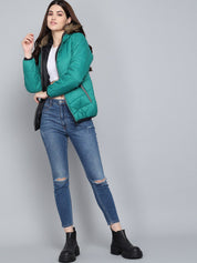 Kotty Women Green Hooded Puffer Jacket