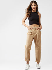 Kotty Women Beige Boyfriend Fit High-Rise Clean Look Jeans