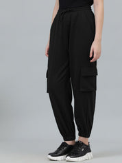 Kotty Women Black Relaxed Fit Mid-Rise Cotton Joggers