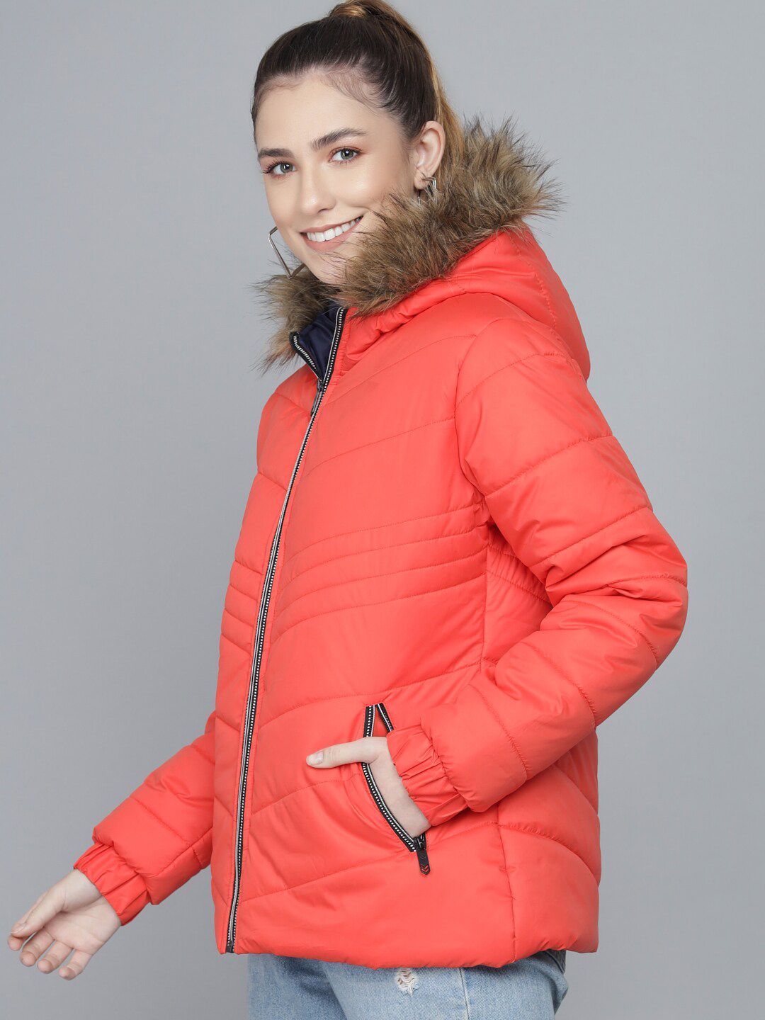 Kotty Women Orange Lightweight Longline Parka Jacket