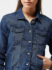 Kotty Women Navy Blue Solid Denim Jacket