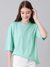 KOTTY Basics Round Neck Drop-Shoulder Sleeves Oversized Fit Cotton T-Shirt