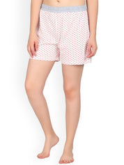 Kotty Women Cream-Coloured & Pink Printed Lounge Shorts KTTSLEEPSHORTS220